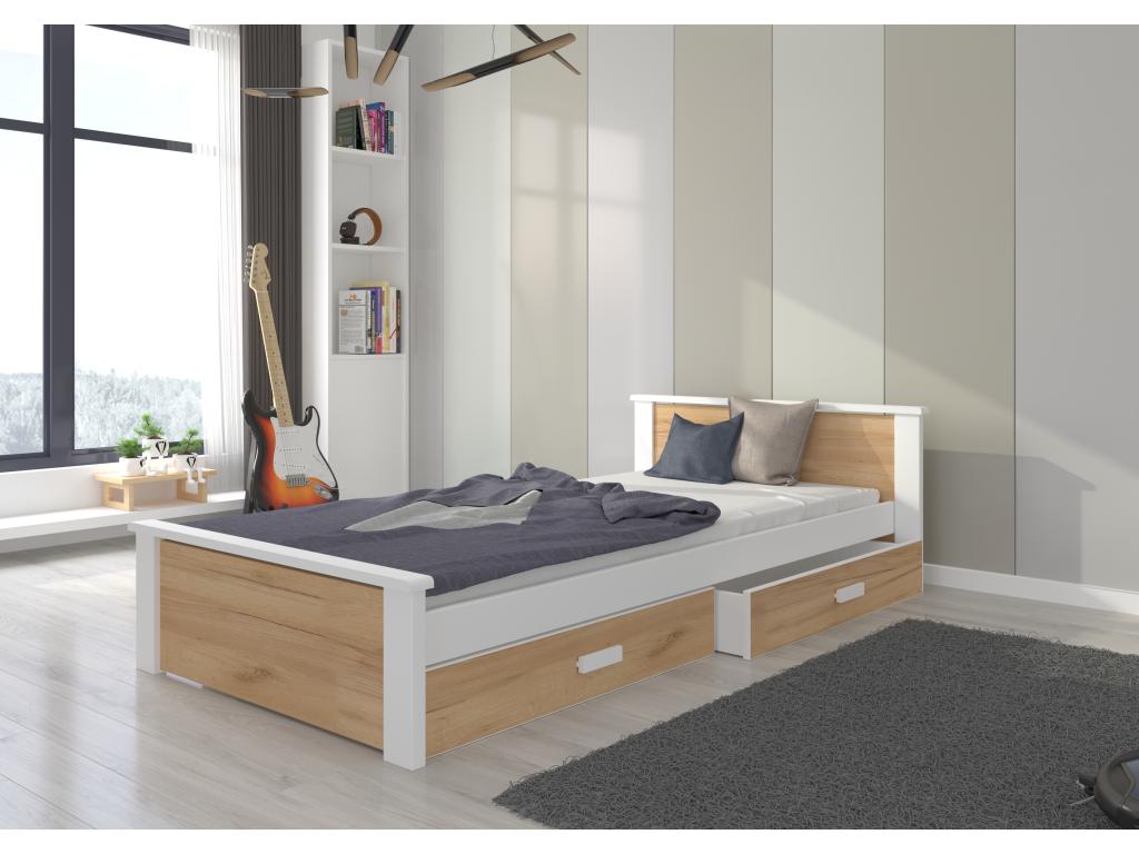 Struttura letto beige con contenitore, 2 cassetti, 90 x 200 cm