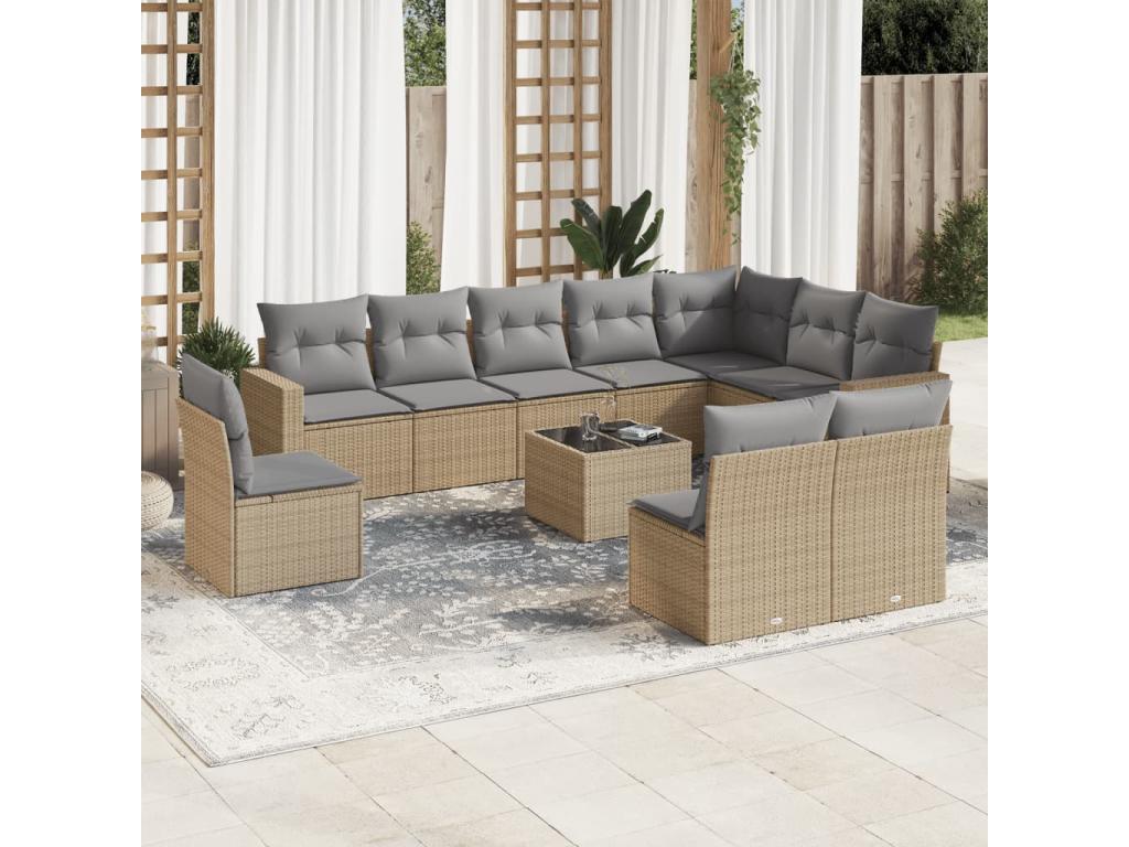 Set di mobili da esterno in vimini intrecciato in resina beige
