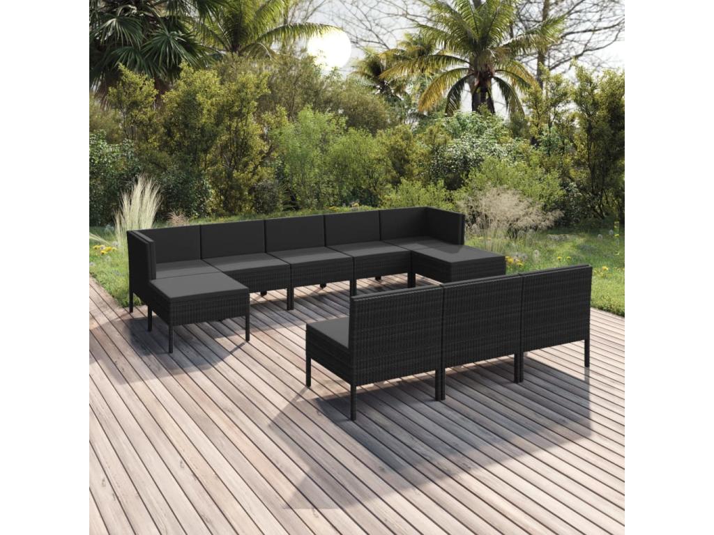 Set di mobili da esterno in vimini intrecciato in resina nera