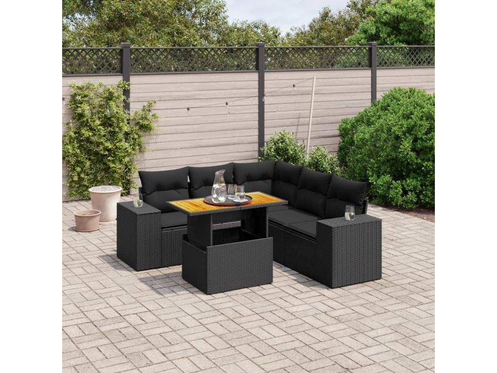 Set di mobili da esterno in vimini intrecciato in resina nera