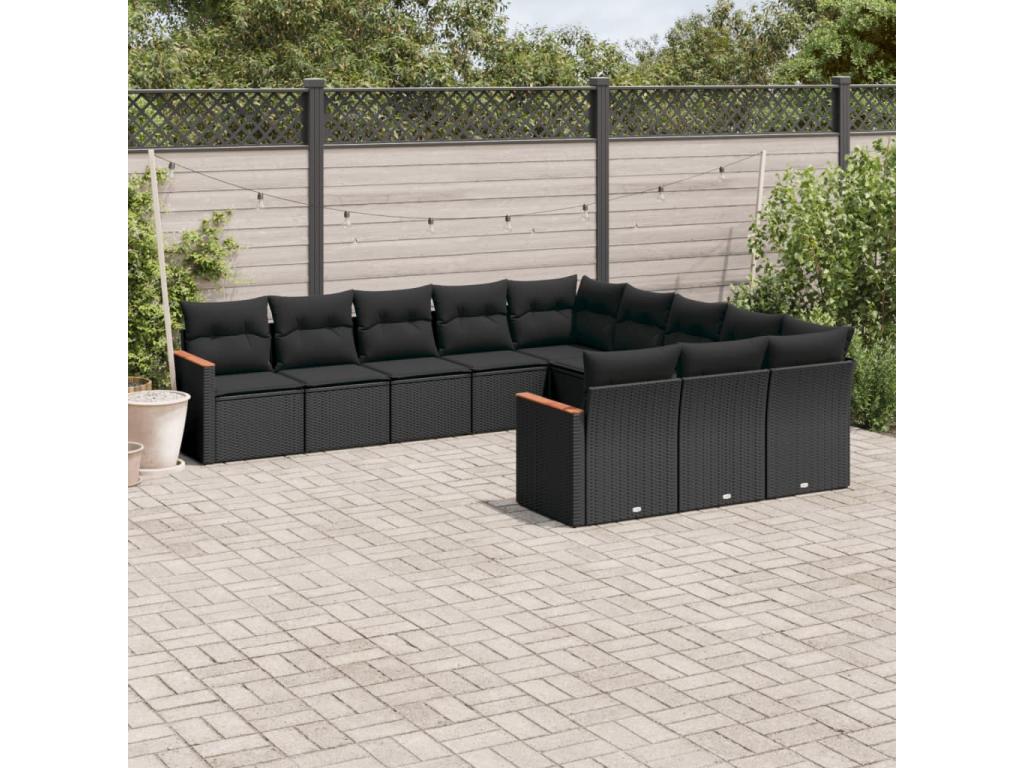 Set di mobili da esterno in vimini intrecciato in resina nera