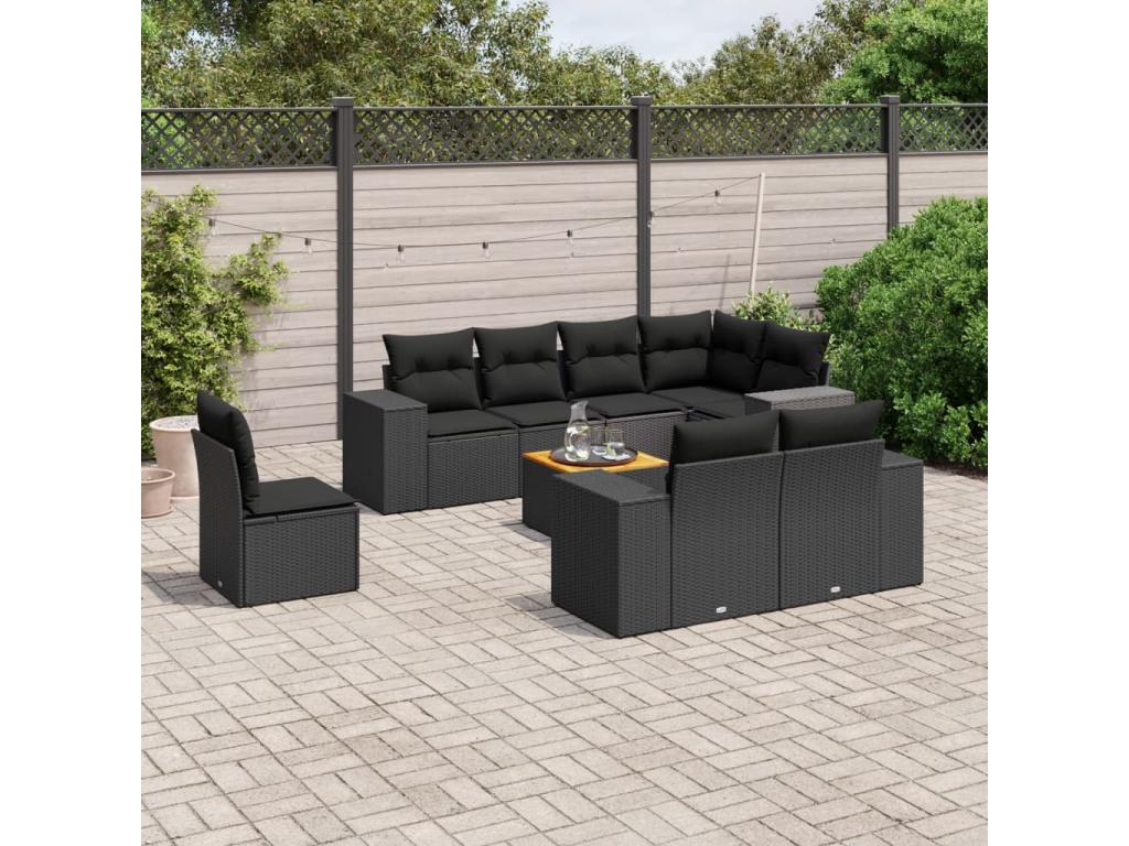 Set di mobili da esterno in vimini intrecciato in resina nera