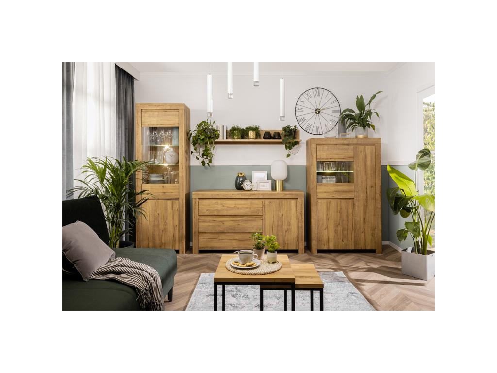 Credenza naturale 1 anta, 3 cassetti