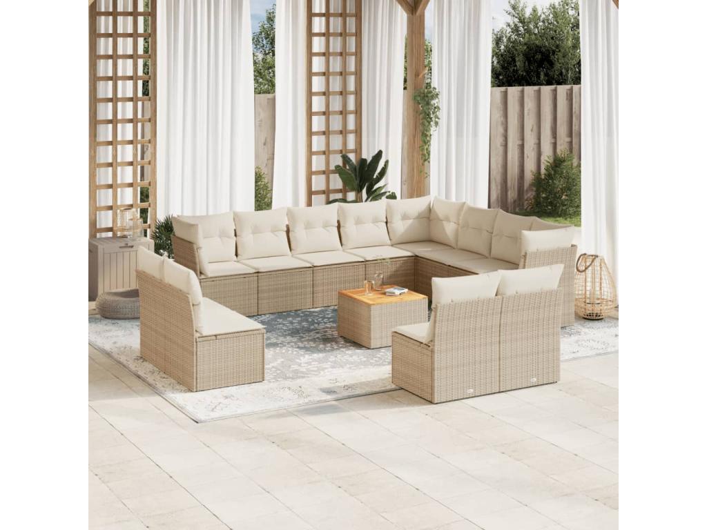 Set di mobili da esterno in vimini intrecciato in resina beige