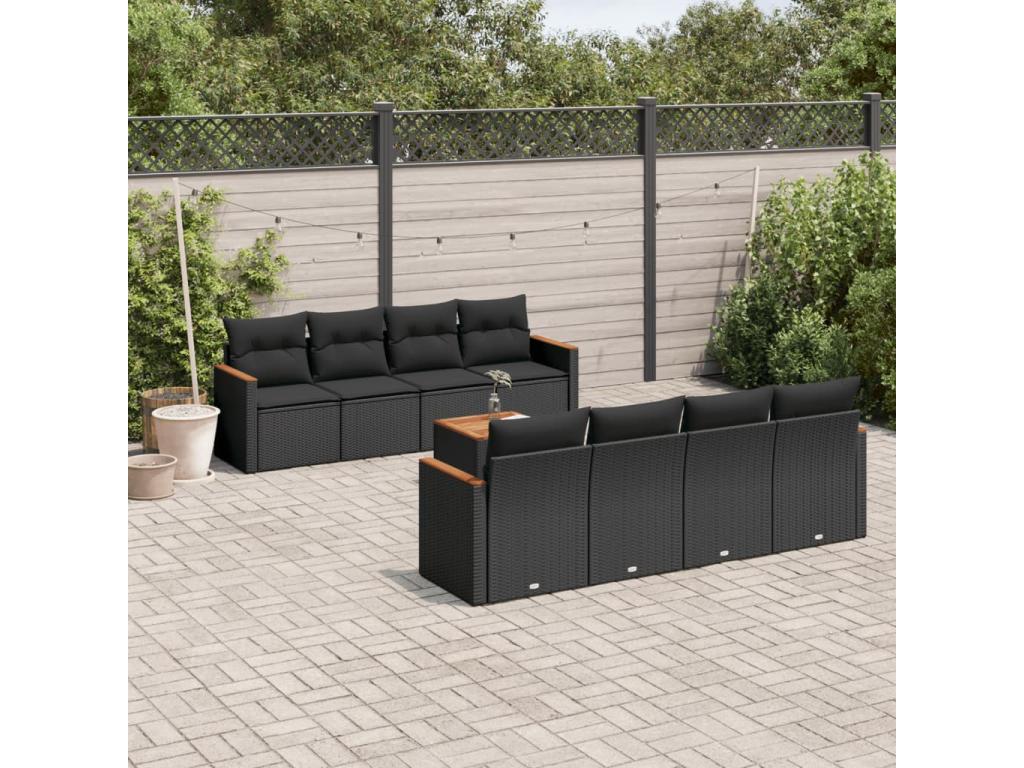Set di mobili da esterno in vimini intrecciato in resina nera