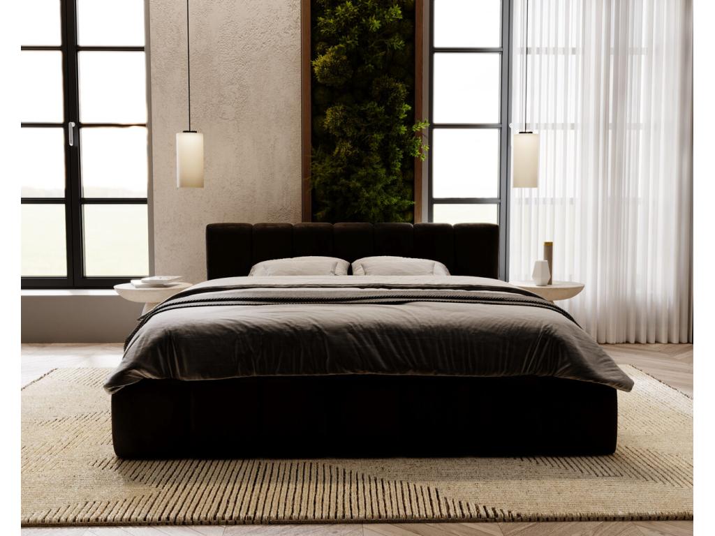 Struttura letto in velluto nero con contenitore, 140 x 200 cm