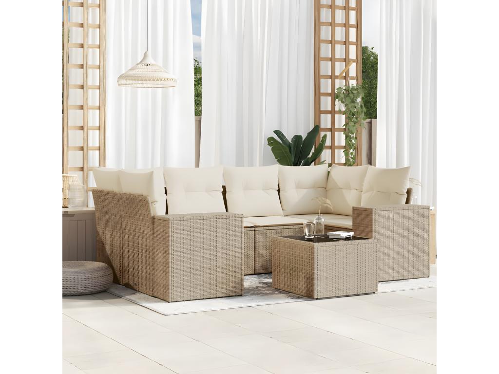 Set di mobili da esterno in vimini intrecciato in resina beige