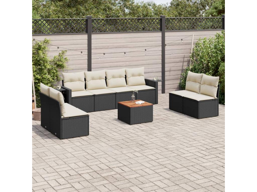Set di mobili da esterno in vimini intrecciato in resina nera