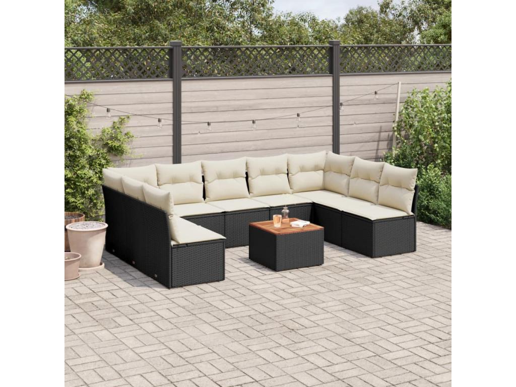 Set di mobili da esterno in vimini intrecciato in resina nera