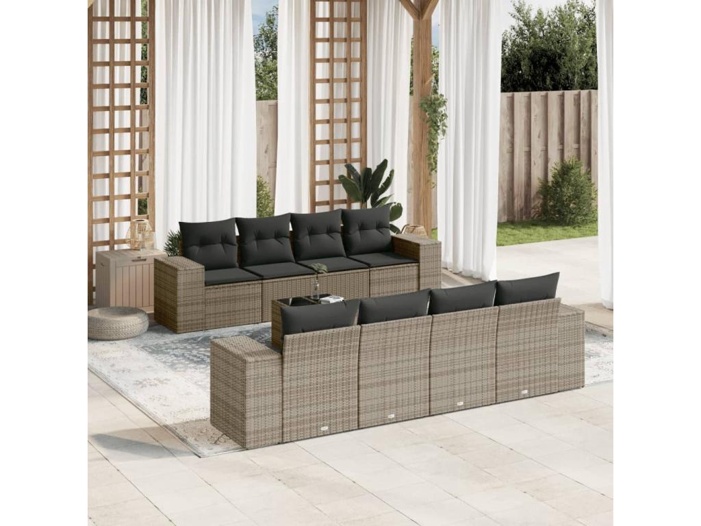 Set di mobili da esterno in vimini intrecciato in resina grigia