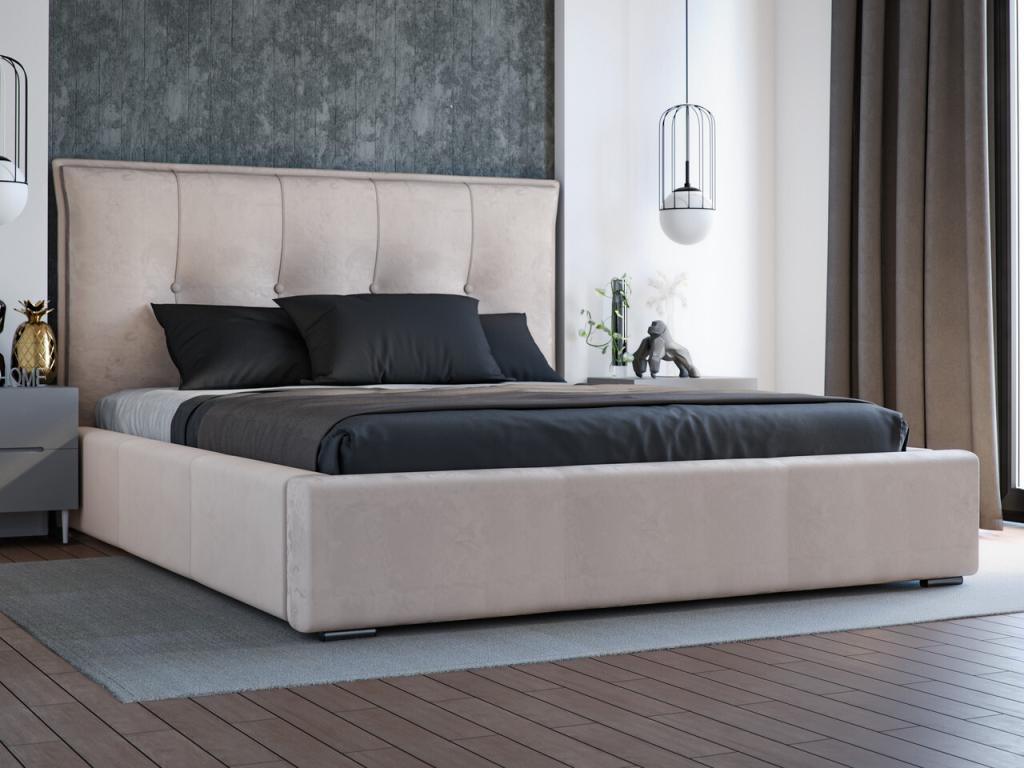 Struttura letto in velluto beige con contenitore, 200 x 200 cm