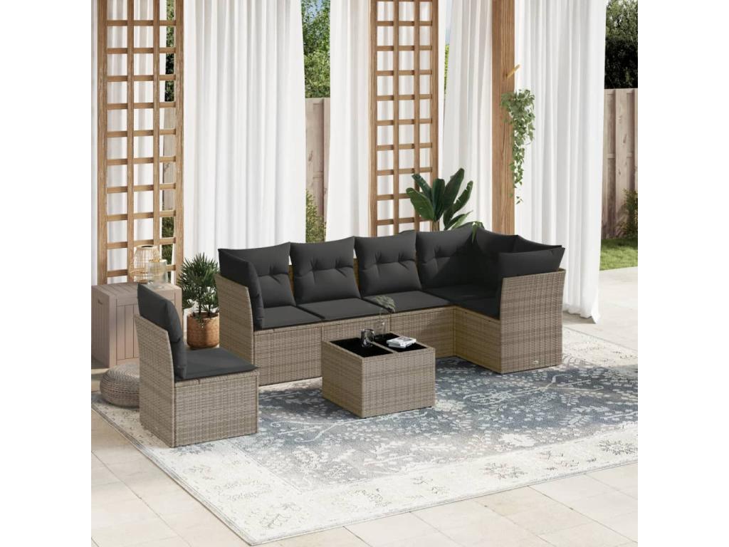 Set di mobili da esterno in vimini intrecciato in resina grigia