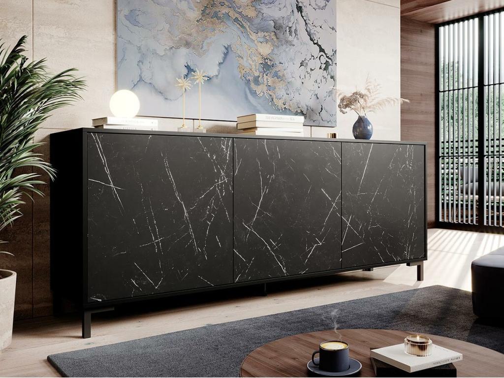 Credenza in marmo nero, 81 x 200 cm