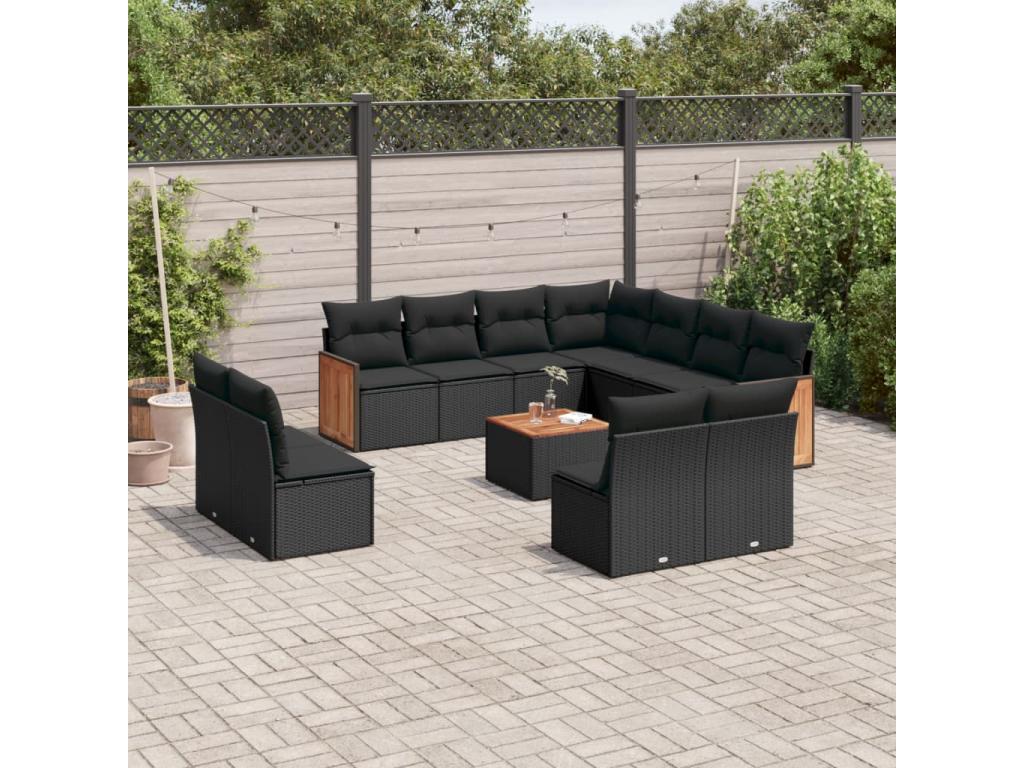 Set di mobili da esterno in vimini intrecciato in resina nera