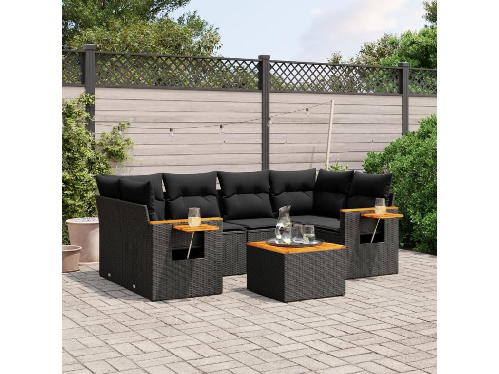Set di mobili da esterno in vimini intrecciato in resina nera