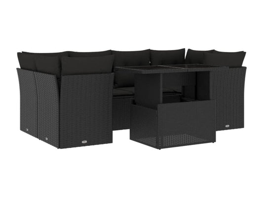Set di mobili da esterno in vimini intrecciato in resina nera