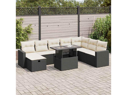 Set di mobili da esterno in vimini intrecciato in resina nera