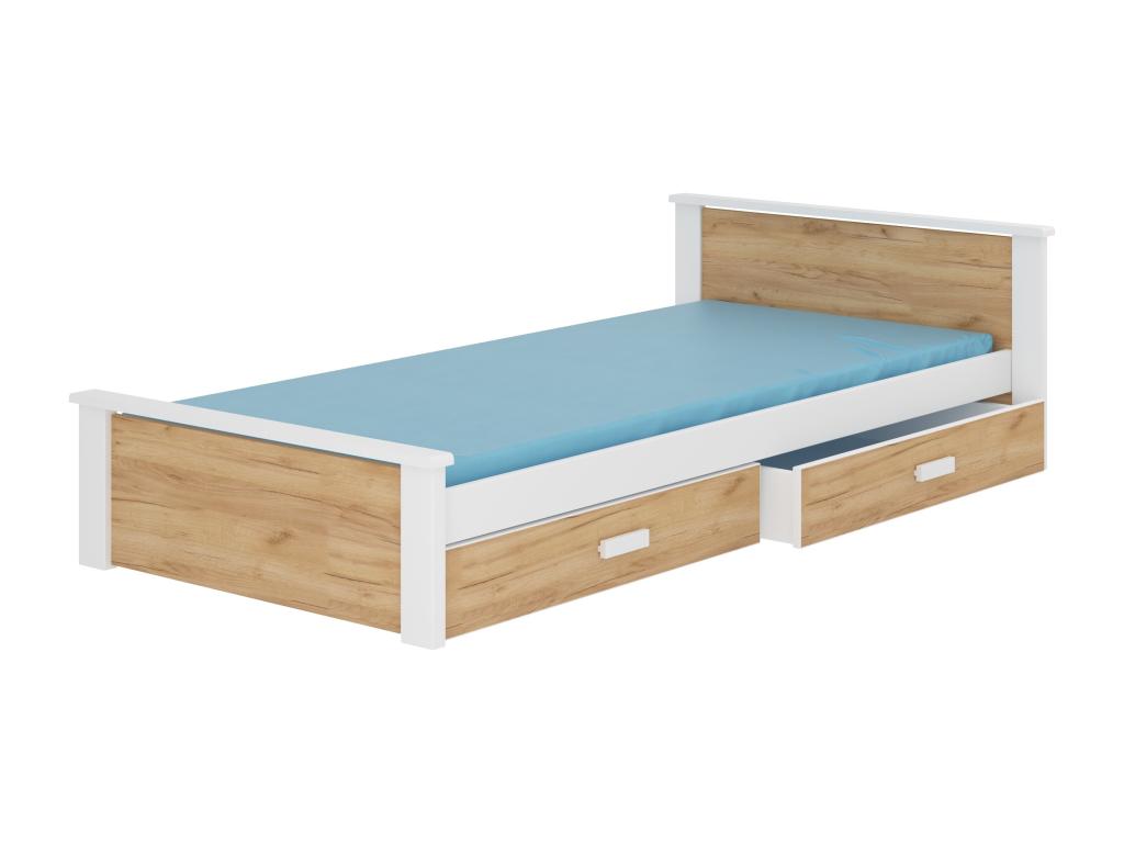 Struttura letto beige con contenitore, 2 cassetti, 90 x 200 cm
