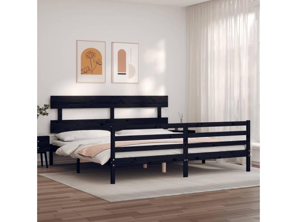 Struttura letto in legno massello nero, 200 x 200 cm