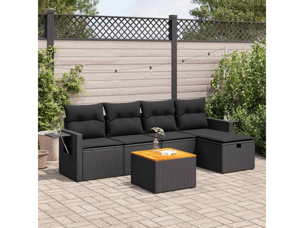 Set di mobili da esterno in vimini intrecciato in resina nera