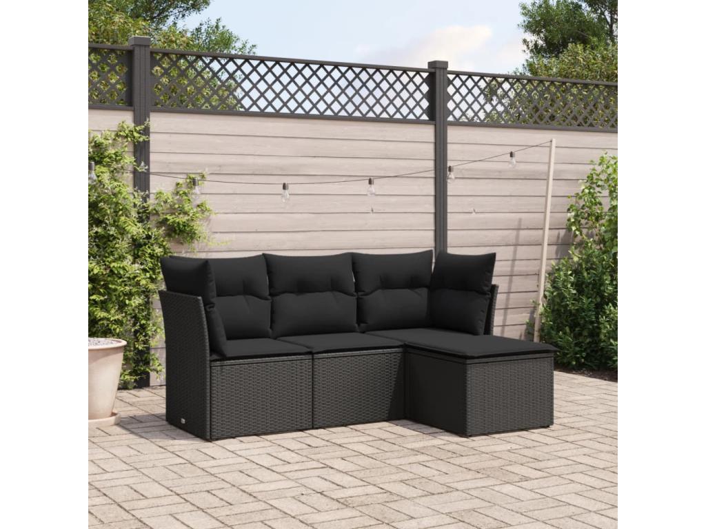 Set di mobili da esterno in vimini intrecciato in resina nera