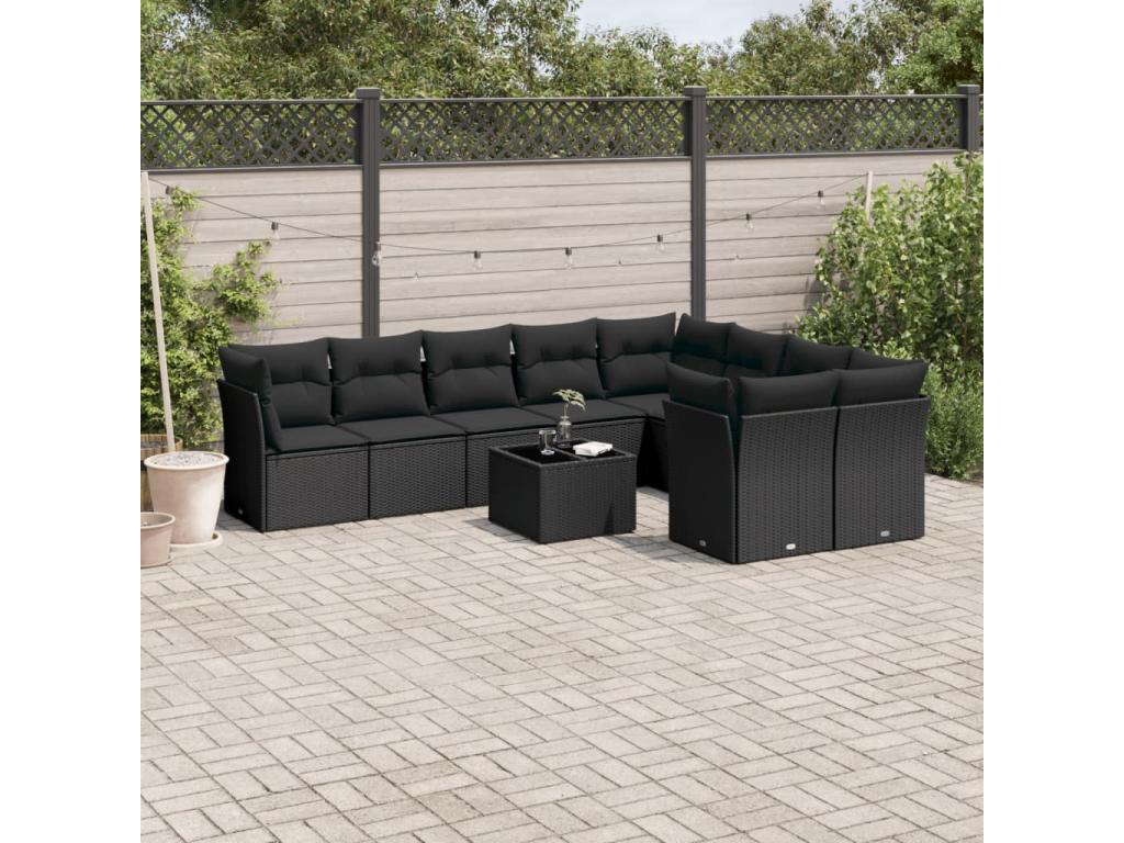 Set di mobili da esterno in vimini intrecciato in resina nera