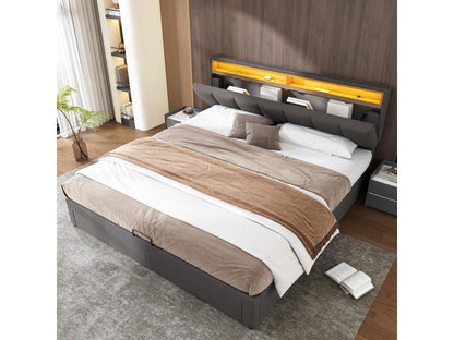 Struttura letto grigia a 2 cassetti, 160 x 200 cm