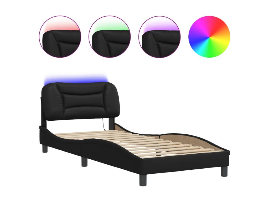 Struttura letto in similpelle nera, 90 x 190 cm