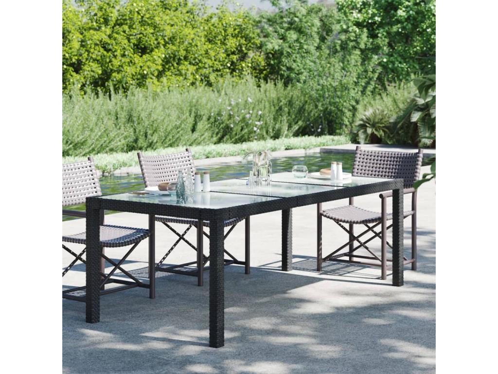 Tavolo in vimini intrecciato in resina nera, 190 x 90 x 75 cm