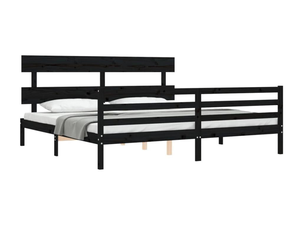 Struttura letto in legno massello nero, 200 x 200 cm