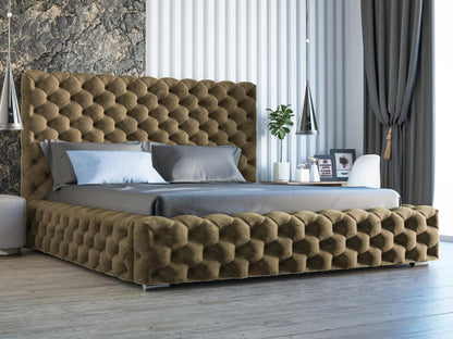 Struttura letto in velluto marrone con contenitore, 200 x 200 cm