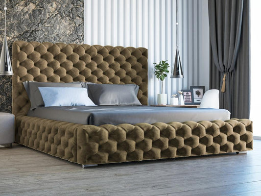 Struttura letto in velluto marrone con contenitore, 200 x 200 cm