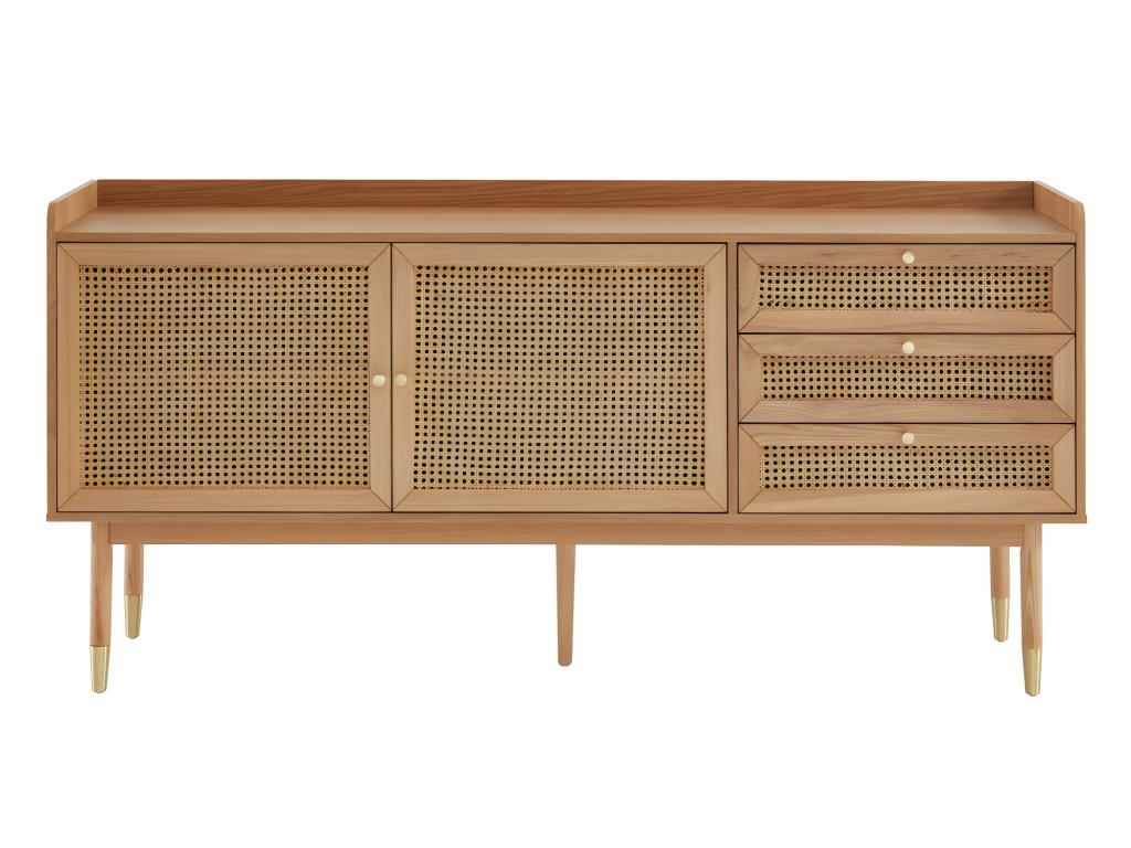 Credenza naturale a 2 ante e 3 cassetti