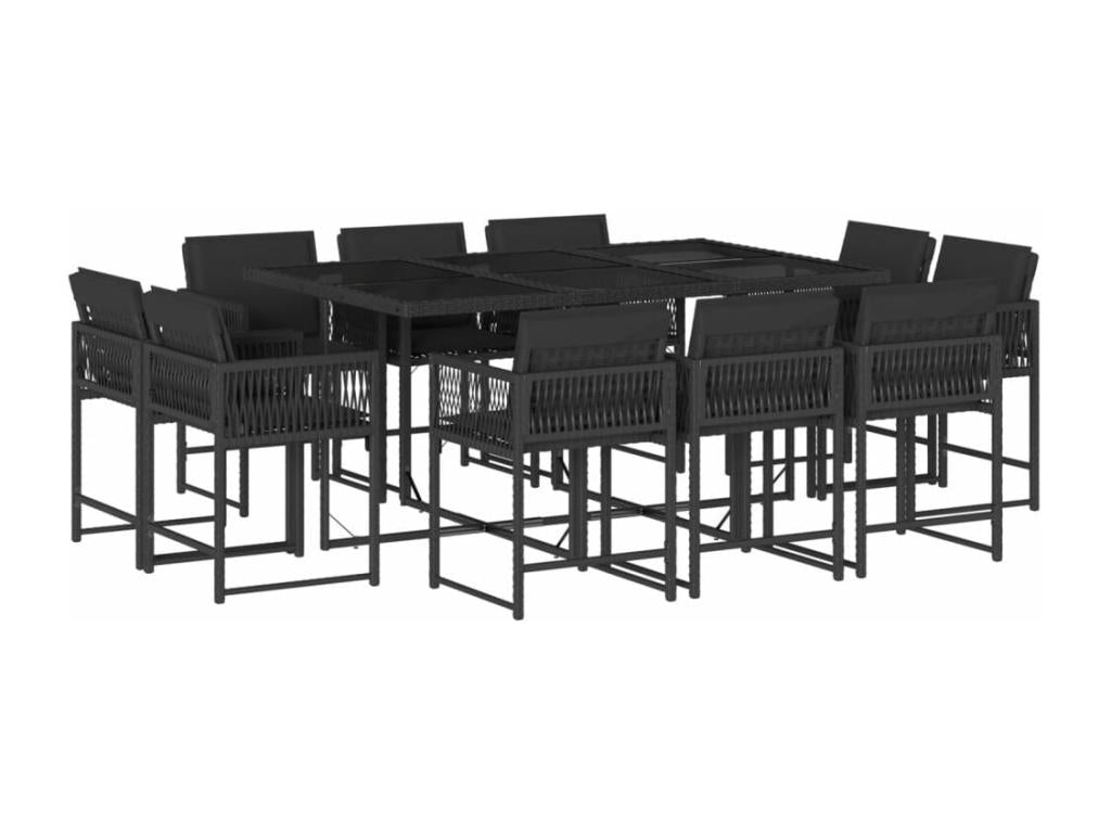 Set di mobili da esterno in vimini intrecciato in resina nera