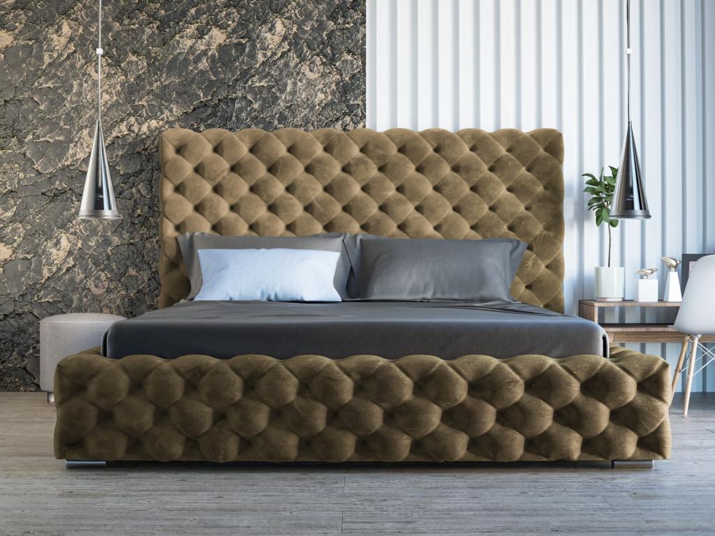 Struttura letto in velluto marrone con contenitore, 200 x 200 cm