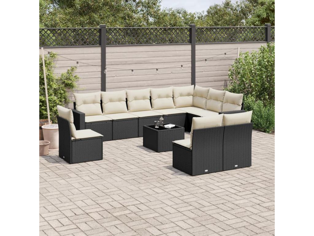Set di mobili da esterno in vimini intrecciato in resina nera
