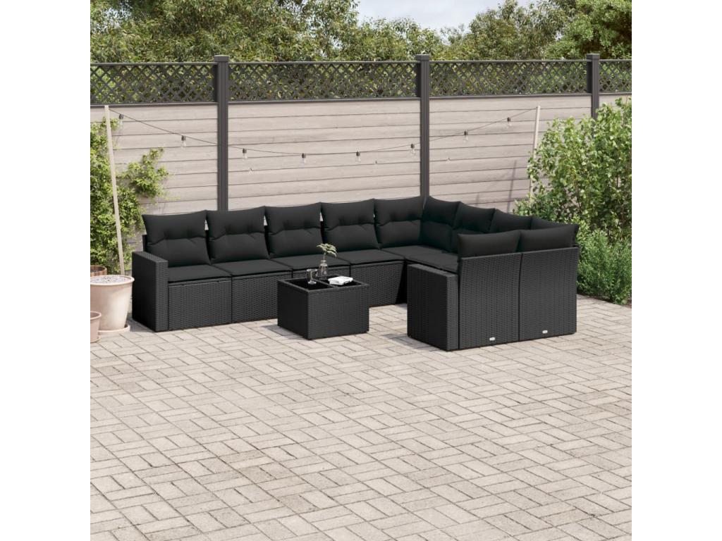 Set di mobili da esterno in vimini intrecciato in resina nera