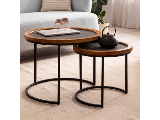 Tavolino laterale in legno massello naturale