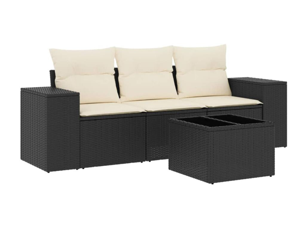 Set di mobili da esterno in vimini intrecciato in resina nera