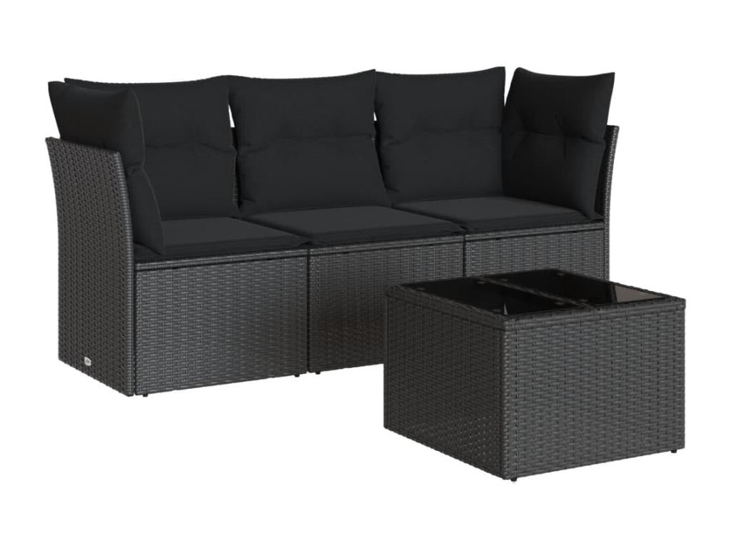 Set di mobili da esterno in vimini intrecciato in resina nera