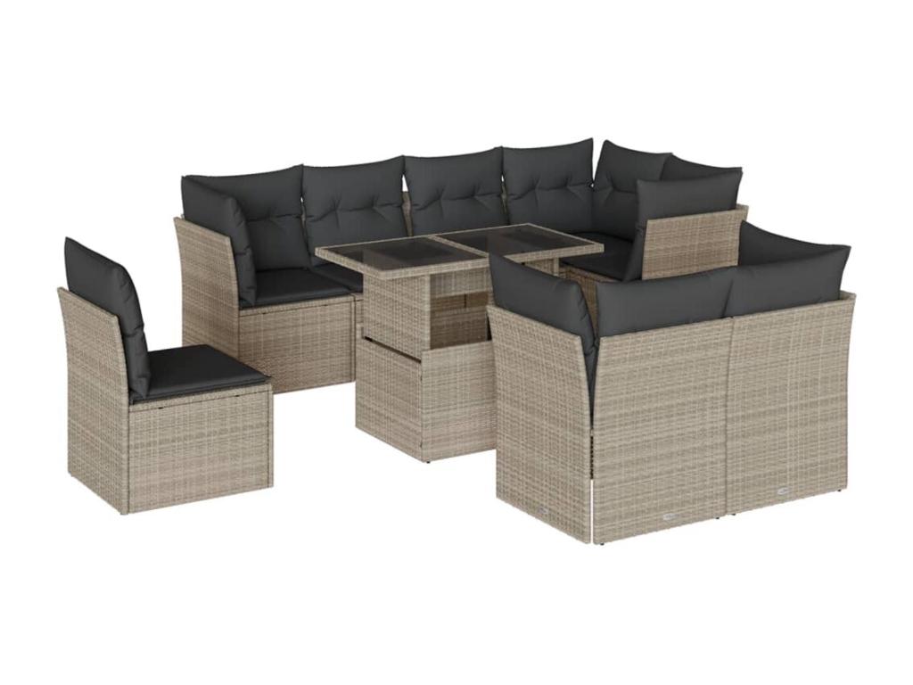 Set di mobili da esterno in vimini intrecciato in resina grigia