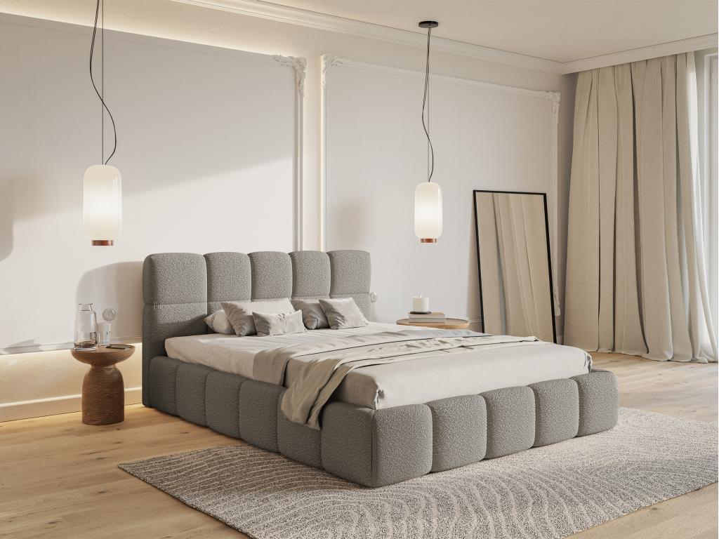 Struttura letto in tessuto bouclé grigio, 160 x 200 cm