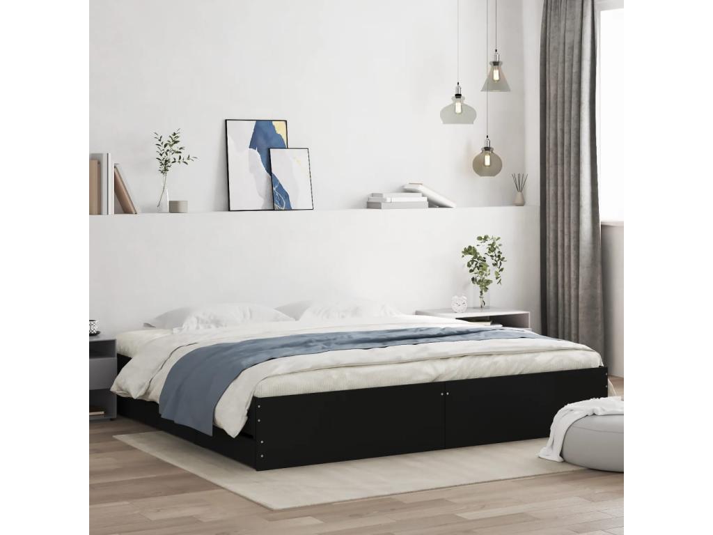 Struttura letto in legno ingegnerizzato nero, 200 x 200 cm