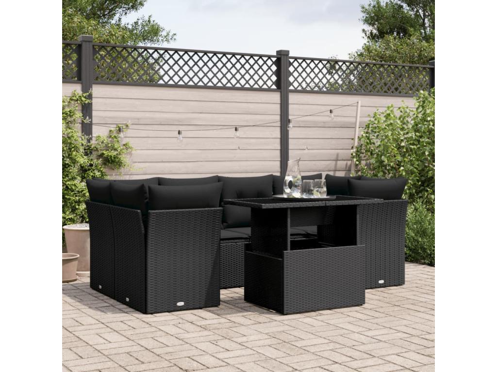 Set di mobili da esterno in vimini intrecciato in resina nera