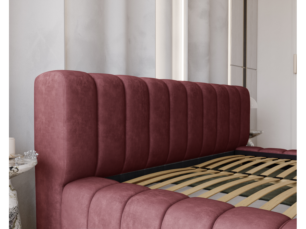 Struttura letto in velluto rosso con contenitore, 180 x 200 cm
