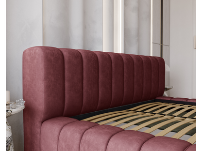 Struttura letto in velluto rosso con contenitore, 180 x 200 cm