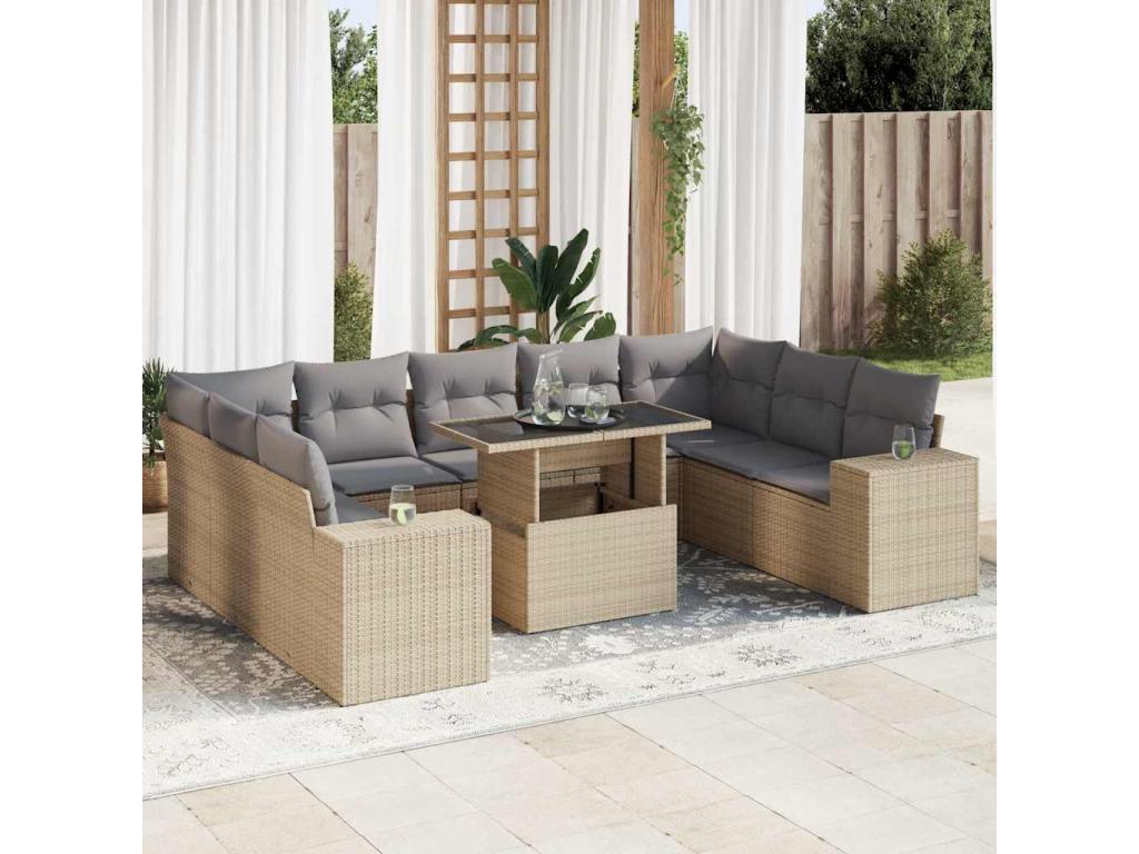Set di mobili da esterno in vimini intrecciato in resina beige