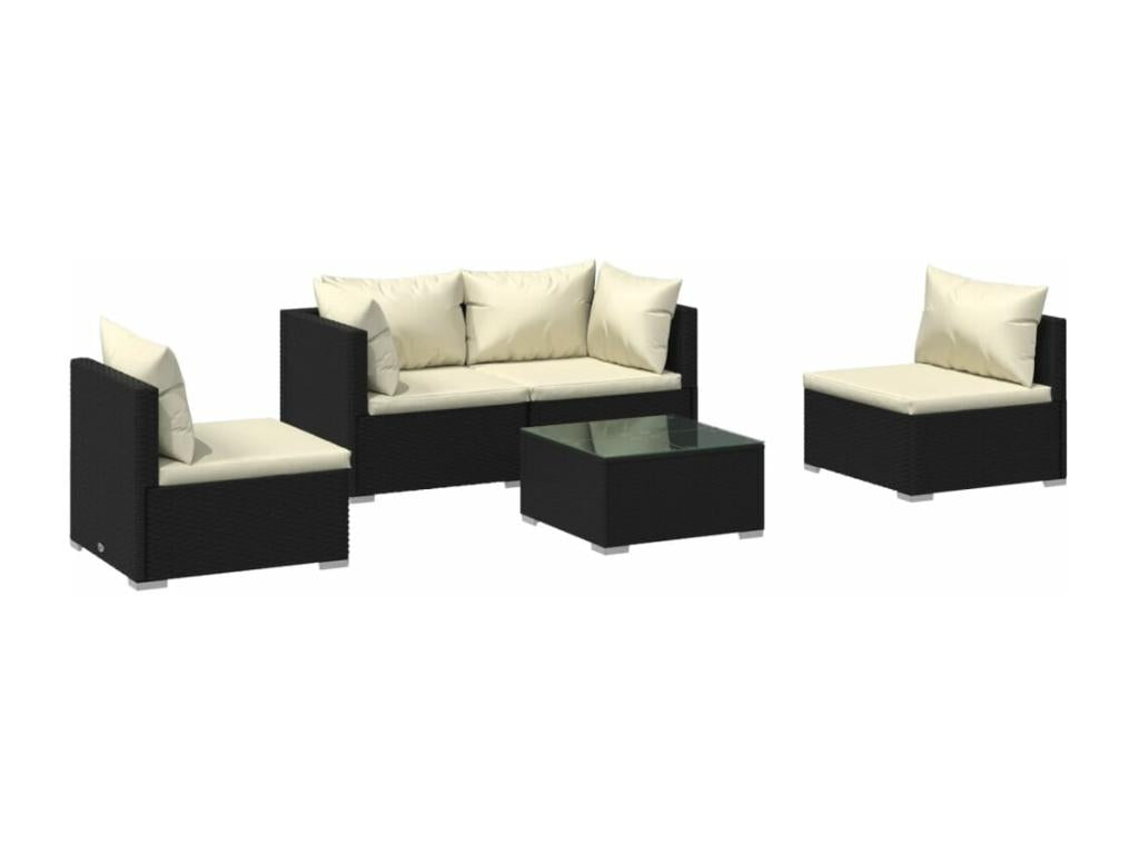 Set di mobili da esterno in vimini intrecciato in resina nera