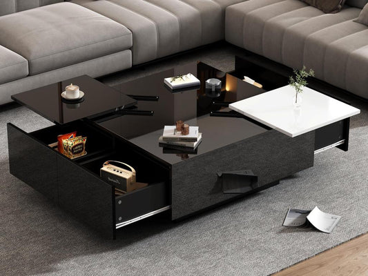 Tavolino da caffè nero a 4 cassetti, 75 x 75 x 33,5 cm