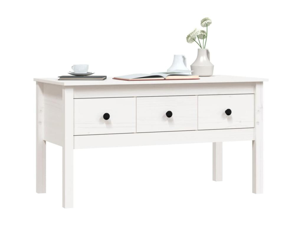 Tavolino da caffè in legno massello bianco, 102 x 49 x 55 cm
